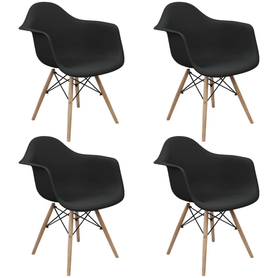 Kit 4 Cadeiras Charles Eames com Braço - Preto