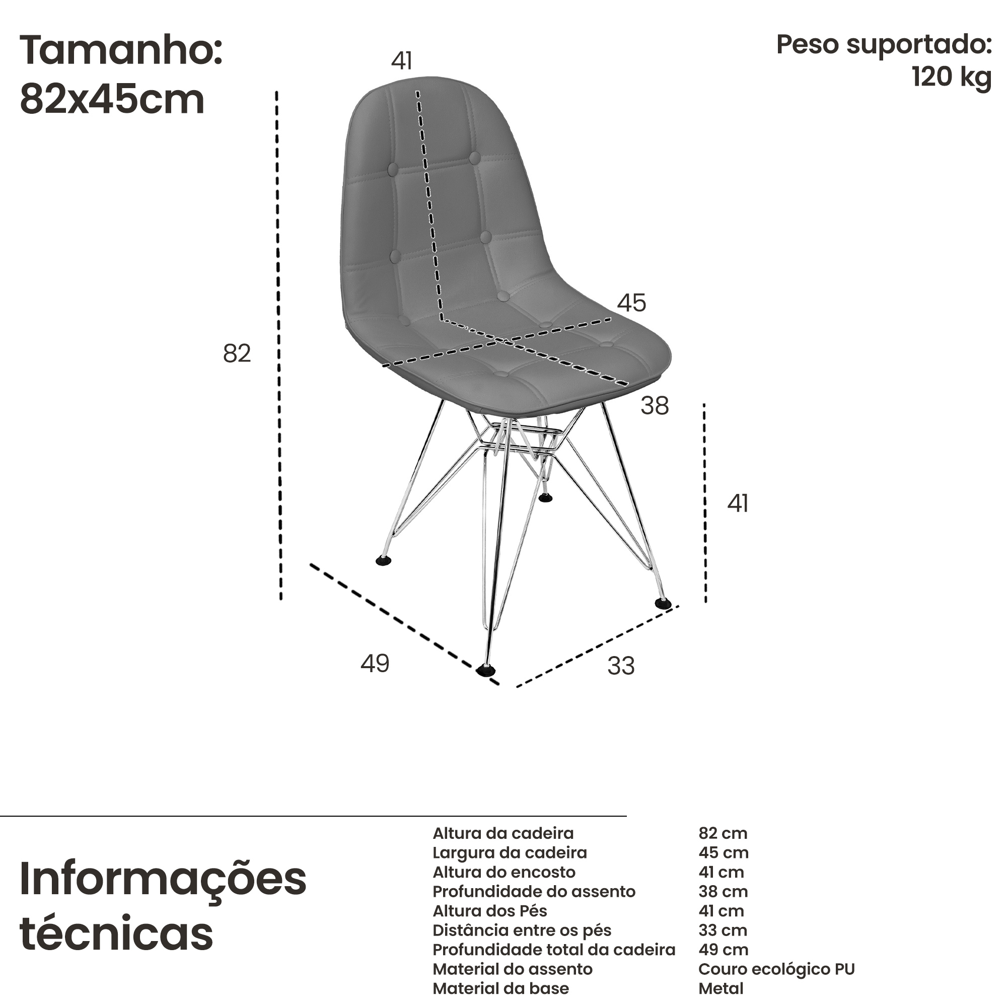 Informações técnicas Botonê pé de metal