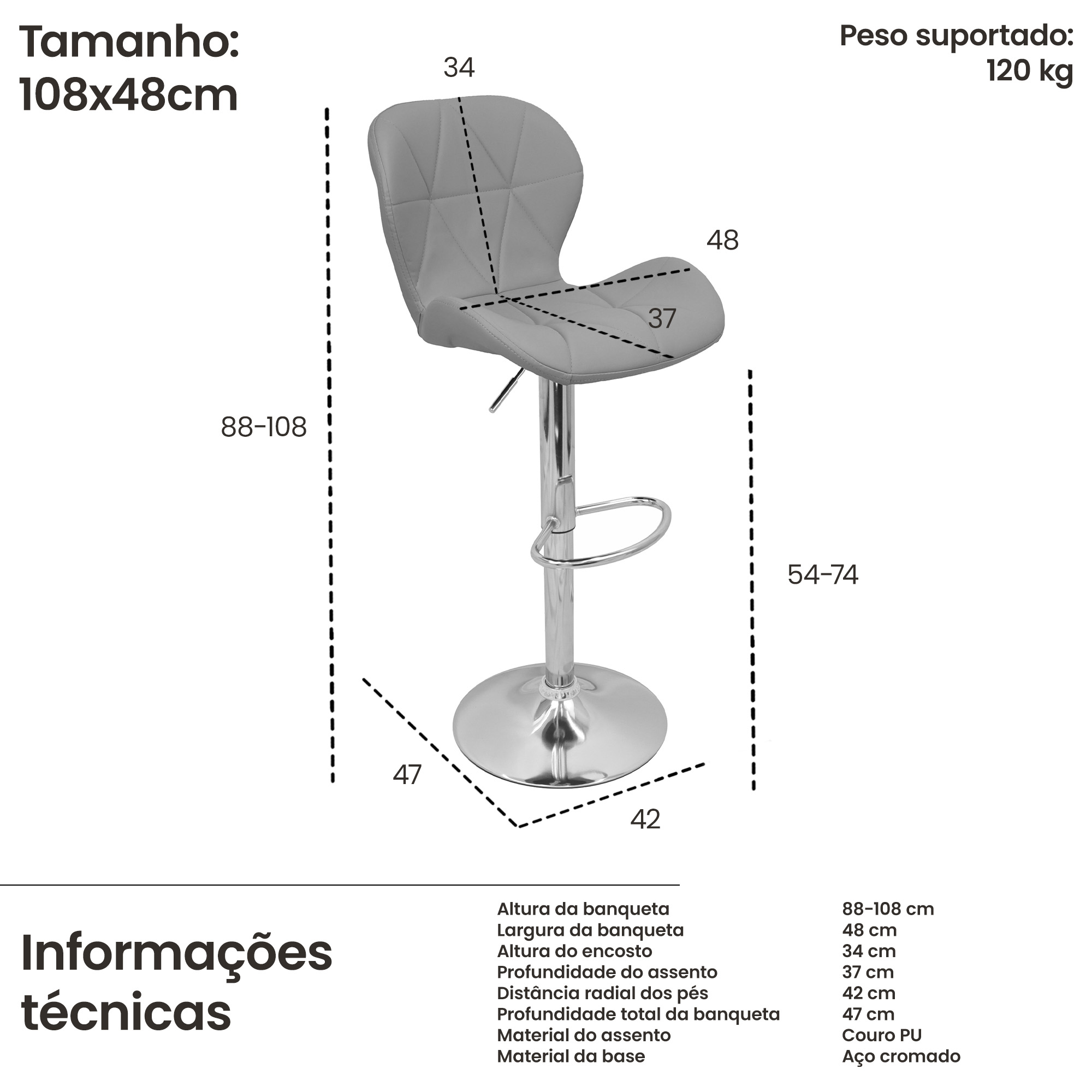 Informações técnicas Banqueta Slim Metal